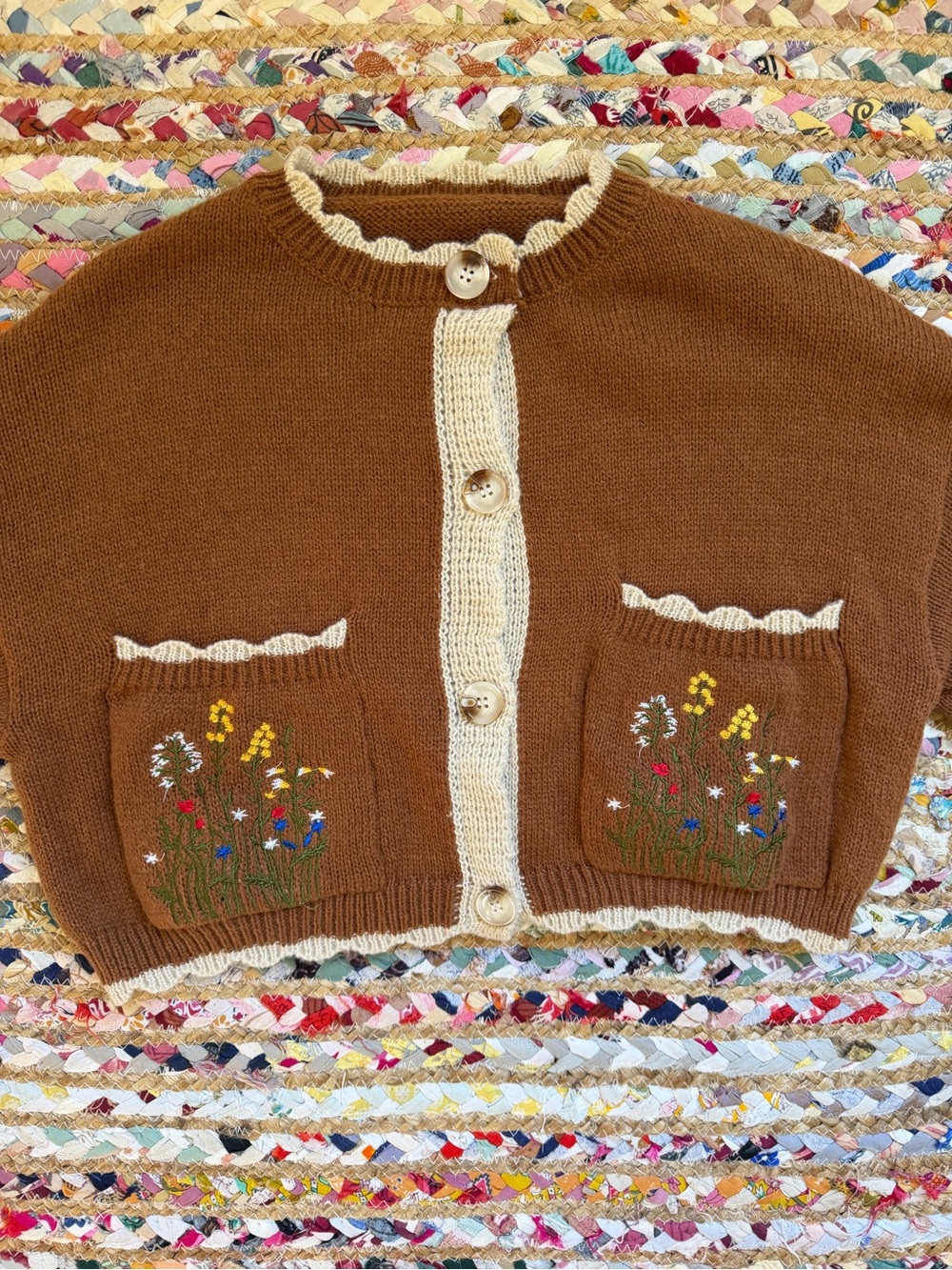 Women’s Floral Embroidered Button Down Cardigan Size L